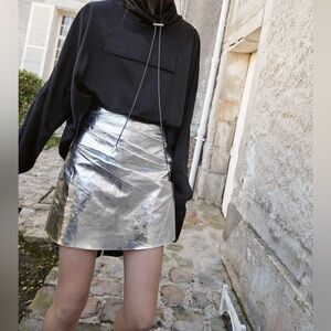 NWT RtA Doris Laser Sense SILVER Leather Skirt Sz 2